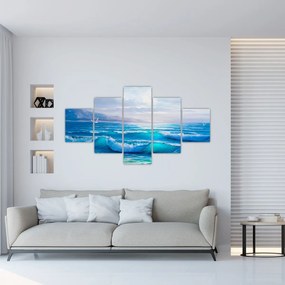 Obraz - Obraz olejny przedstawiający morze z mewami (125x70 cm)