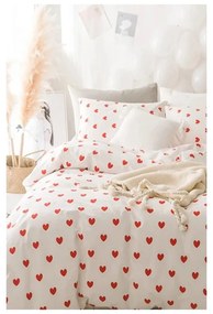 Kremowa pościel dwuosobowa z bawełny renforcé z prześcieradłem 4-częściowa 200x220 cm Mini Hearts – Mila Home