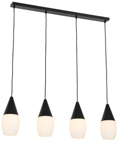 Nowoczesna lampa wisząca czarna z opalowym szkłem 4-światłowa - Drop Nowoczesny Oswietlenie wewnetrzne