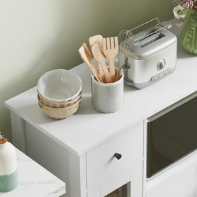 HOMCOM Szafka kuchenna z otworem na kable, Komoda z 2 szafkami, otwartą przegrodą, szufladą, 80 x 35 x 72,2 cm, Płyta wiórowa, Biały