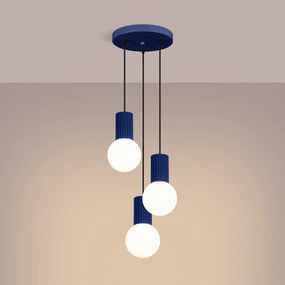 Lampa wisząca HALO 3P ultramaryna ryflowana SOLLUX  LIGHTING