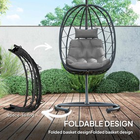 Outsunny Fotel wiszący zewnętrzny Fotel wiszący Egg Chair, odporny na warunki atmosferyczne, w tym poduszki, 102 cm x 102 cm x 195 cm, Ciemnoszary
