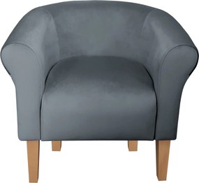 Fotel Milo tkanina Welur wygodny fotel tapicerowany do salonu i sypialni : Kolor nogi - Drewno, Kolor tkaniny - VELVET - BL14, Wysokość nogi - 20 cm