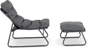Fotel Ogrodowy KALISTA z Podnóżkiem Szary/Czarny Nowoczesny