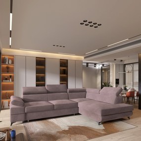 Masseno Narożnik FAVIEN z funkcją spania i pojemnikiem na pościel Narozniki L, Rozkładana sofa - Wrzosowy, MONOLITH 62
