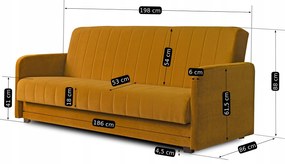 Sofa z Funkcją Spania PORTO Wersalka Rozkładana Dwuosobowa Musztardowa Nowoczesna do Salonu