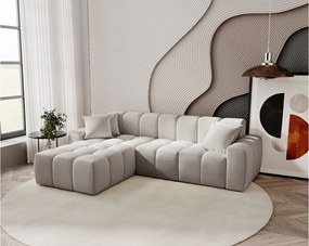 Emporius Napoli narożnik do salonu - gruba pianka, miękki narożnik w nowoczesnym stylu - lewostronny, tkanina aksamitna, jasny szary (Komodo 20)