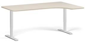 Narożne biurko z regulacją wysokości, 180x120 cm, 1 silnik, L/P, biała podstawa, brzoza
