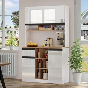 Komoda wysoka - 105 x 45 x 185 cm - z regulowanymi półkami + 1 szuflada + 3 drzwi - MDF - biała