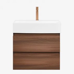 Zestaw Wiszących Mebli Łazienkowych Z Drewna I Forniru Jesionowego Zintegrowany Z Umywalką Ona - Sklum