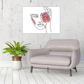 Obraz na szkle - Line art twarz z różą (70x50 cm)