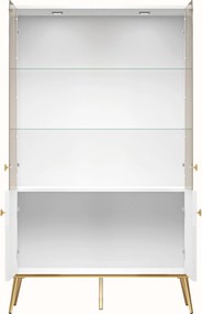 Niższa witryna z oświetleniem LED Goldin 03, biały połysk / złoty