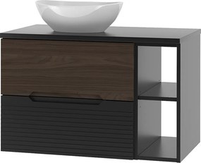 Zestaw Łazienkowy 80cm Szafka z Blatem Regał Umywalka Czarny Mat / Orzech Avella