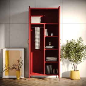Szafa na ubrania metalowa czerwona FLAVIO, 800 x 1850 x 450 mm