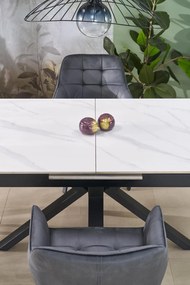 Stół rozkładany 140-180/85/76 cm spiek biały marmur/czarny PLATAN