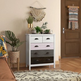 HOMCOM Kredens, Komoda, 5 szuflad, lakierowana powierzchnia, MDF & drewno sosnowe, 70 x 38 x 85 cm, Biały