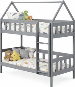 Szare piętrowe łóżko przypominające domek M8-W06