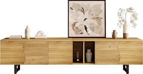 Nowoczesna szafka RTV - 191 x 38 x 46,5 cm - z 5 drzwiami - unikatowy design - MDF + płyta wiórowa - naturalny