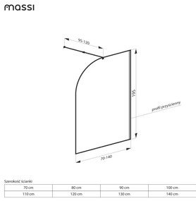 Ścianka prysznicowa WALK IN FIX grafitowa półokrągła ryflowana 8mm ARTE WELLE Moon Grafit MASSI | Różne rozmiary : Kolor profili kabiny - złoty, Szerokość ścianki - 100 cm, Typ montażu - WALK in FIX (Do ściany)