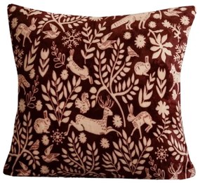 Mikropluszowa poszewka na poduszkę FOREST ANIMALS 45x45 cm, bordowa