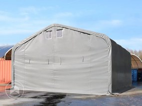 TOOLPORT 7x7m Hala namiotowa - 2,6 m wysokość ścian bocznych z 5x2,9m brama, PVC 850, szary, ze statyką (podłoże gruntowe) - (49467)