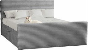 Łóżko kontynentalne z pojemnikiem i topperem TRENTO, pluszowy sztruks VELO, 180x200 cm, Szary, H3-Bonell