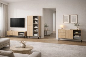 Szafka RTV Harmona 160 cm z szufladami i oświetleniem - dąb lindberg