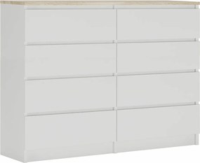 Komoda z 8 szufladami: Biały Matowy / Blat Dąb Sonoma, 120 x 101 x 39 cm