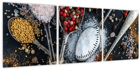 Obraz łyżek z przyprawami (z zegarem) (90x30 cm)
