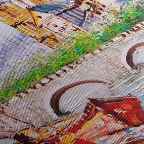 Obraz - Obraz olejny przedstawiający miasto (z zegarem) (90x30 cm)