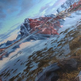 Obraz - Wschód słońca nad Reine (z zegarem) (90x30 cm)