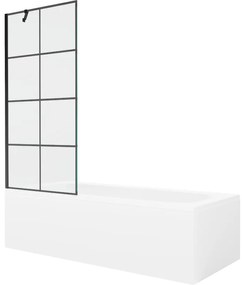 Mexen Vega wanna prostokątna 180 x 80 cm z obudową i parawanem 1-skrzydłowym 80 cm, czarny wzór - 550118080X9508007077