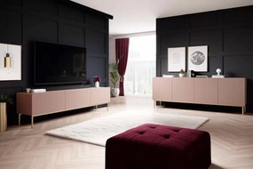 Komoda Nicole 200 cm czterodrzwiowa z ryflowanym frontem - antyczny róż / złote nóżki - Limitowana oferta