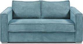 Kanapa 3-osobowa rozkładana typu express z turkusowego weluru sztruksowego z siedziskiem z pianki z pamięcią kształtu - Powierzchnia spania 140 cm - Materac 14 cm LORETO