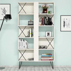 Nowoczesny regał z melaminy – 90 cm x 167,3 cm x 22 cm – kremowy