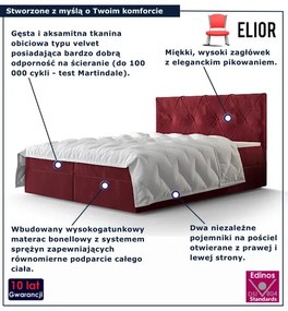 Czerwone welurowe łóżko kontynentalne 4 rozmiary E6-M02