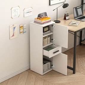 Biała szafka biurowa w stylu loftowym z 2 półkami i szufladą – 85x30x30 cm