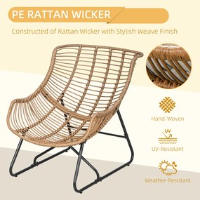 Outsunny Fotel ogrodowy, imitacja rattanu, Fotel na zewnątrz, z poduszką, Rama metalowa, 75x101x90 cm, Naturalny/Khaki/Czarny