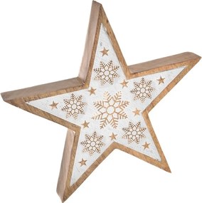 InDecor Gwiazda świąteczna z drewna mango, biały, 25 x 4 x 25 cm