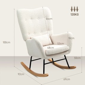 HOMCOM Fotel bujany z poduszką lędźwiową gruba wyściółka antypoślizgowy kremowy komfortowy | Aosom PL