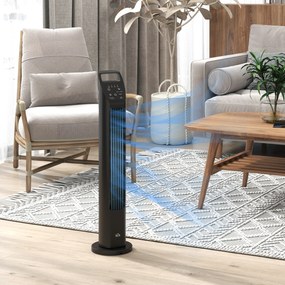 HOMCOM Wentylator stojący, wieżowy, klimatyzacja, 3 tryby, obrotowy, timer, Czarny
