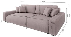 Jasnoróżowa sztruksowa rozkładana sofa ze schowkiem 234 cm Sara – Ropez