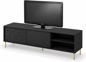 Nowoczesna szafka Pulset RTV-1 – komoda pod telewizor z frontami MDF, czarny mat, złote metalowe nogi – styl glamour