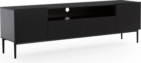 Szafka RTV Nicole 200 cm z wnęką i szufladami - czarny mat / czarne nóżki