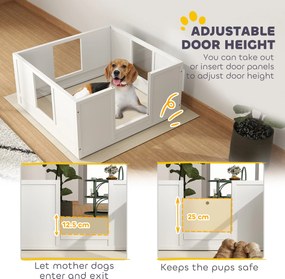 PawHut Kojec dla Szczeniąt dla Małych i Średnich Ras Psów, Biały z Regulowanym Wejściem i Antypoślizgowymi Podkładkami
