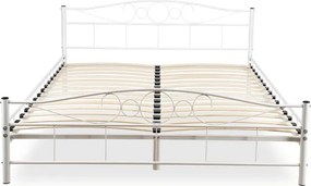 Łóżko Metalowe 160x200 cm ze Stelażem Dwuosobowe GRIFFIN Białe