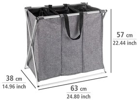 Kosz tekstylny na pranie TRIO ze stalową ramą, składany pojemnik trójdzielny na bieliznę - 130 l, 59 x 57 x 38 cm, WENKO