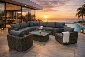 Zestaw rattanowy MALIBU dla 8 osób (szary)