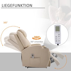 HOMCOM Fotel masujący z funkcją leżenia i relaksu skóra ekologiczna beżowy wygodny | Aosom PL