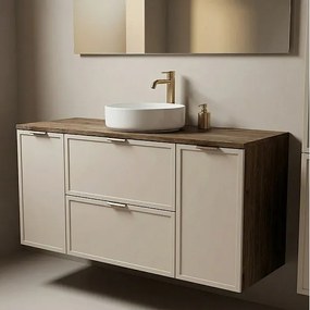 Szafka pod Umywalkę z Blatem 120cm 2D2S Fronty Ramka Dąb Orzech / Kaszmir Roma
